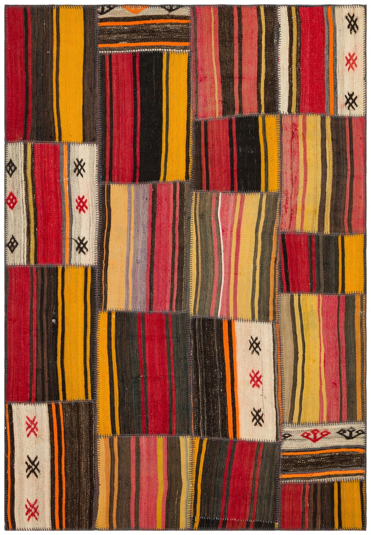 Striped Over Dyed Kilim Patchwork Unique Rug 5&#39;2&#39;&#39; x 7&#39;6&#39;&#39; ft 158 x 228 cm