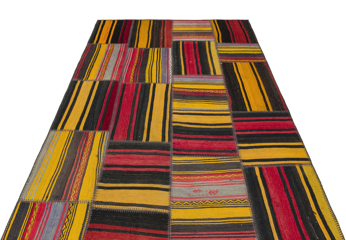 Striped Over Dyed Kilim Patchwork Unique Rug 5&#39;3&#39;&#39; x 7&#39;9&#39;&#39; ft 161 x 236 cm