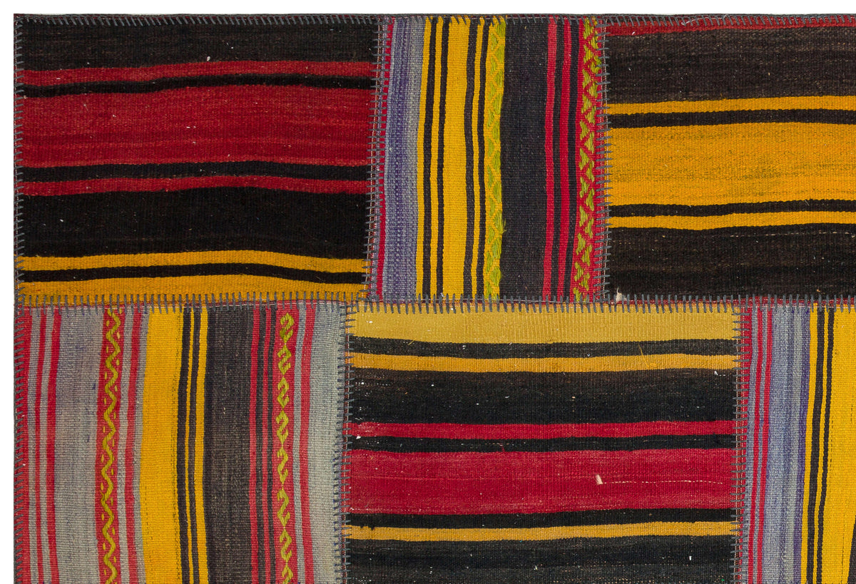 Striped Over Dyed Kilim Patchwork Unique Rug 5&#39;3&#39;&#39; x 7&#39;9&#39;&#39; ft 161 x 236 cm