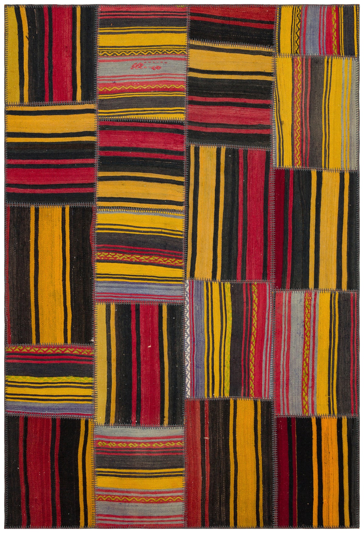 Striped Over Dyed Kilim Patchwork Unique Rug 5&#39;3&#39;&#39; x 7&#39;9&#39;&#39; ft 161 x 236 cm