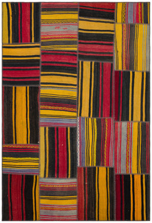 Striped Over Dyed Kilim Patchwork Unique Rug 5'3'' x 7'9'' ft 161 x 236 cm