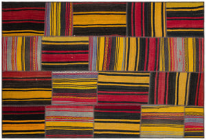 Striped Over Dyed Kilim Patchwork Unique Rug 5'3'' x 7'9'' ft 161 x 236 cm