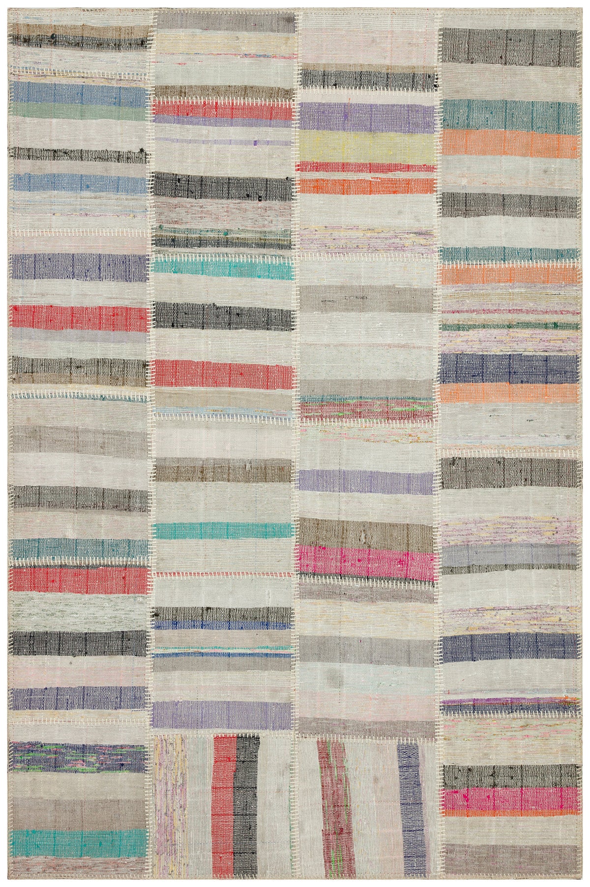 Striped Over Dyed Kilim Patchwork Unique Rug 4&#39;11&#39;&#39; x 7&#39;5&#39;&#39; ft 149 x 226 cm