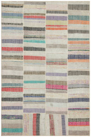 Striped Over Dyed Kilim Patchwork Unique Rug 4'11'' x 7'5'' ft 149 x 226 cm