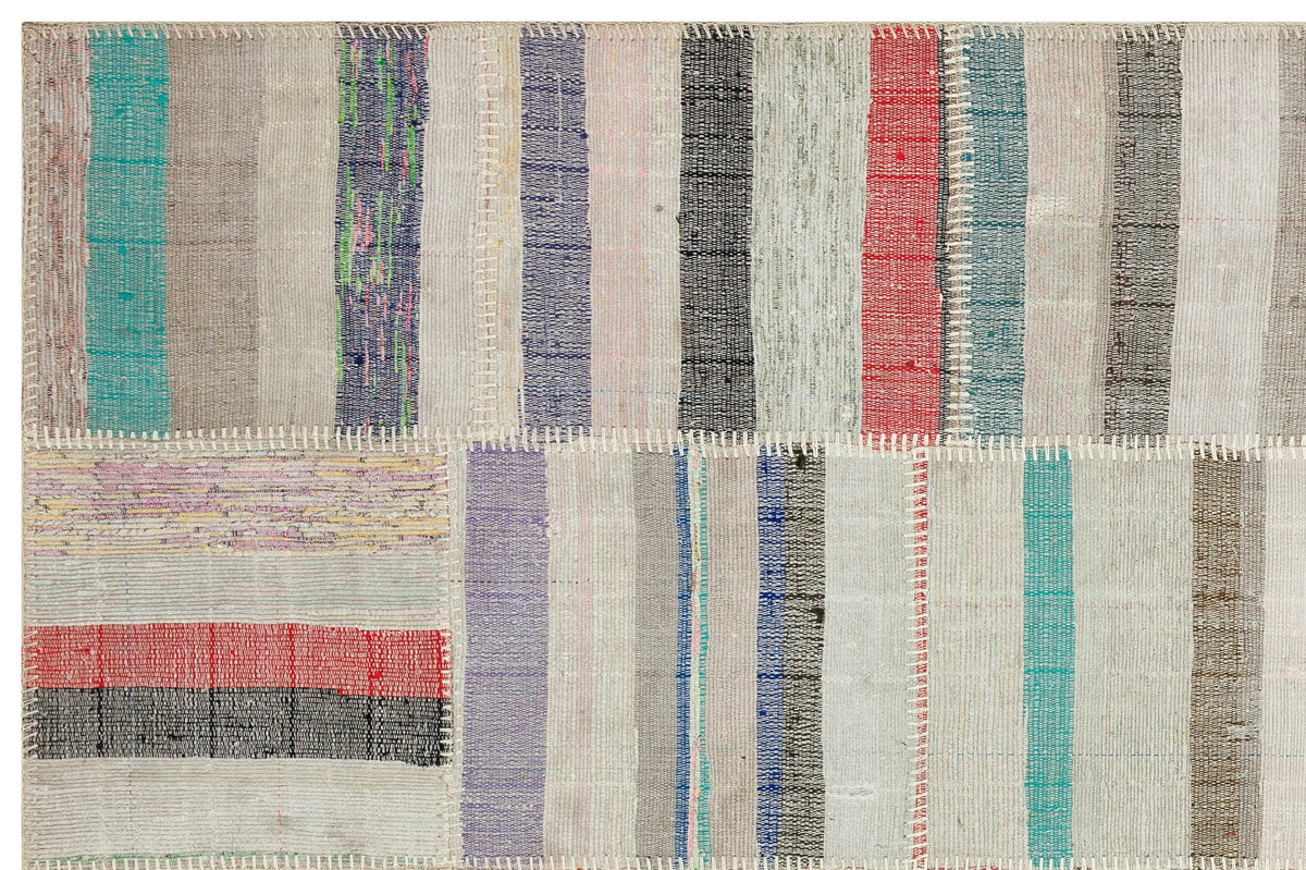 Striped Over Dyed Kilim Patchwork Unique Rug 4&#39;11&#39;&#39; x 7&#39;5&#39;&#39; ft 149 x 226 cm