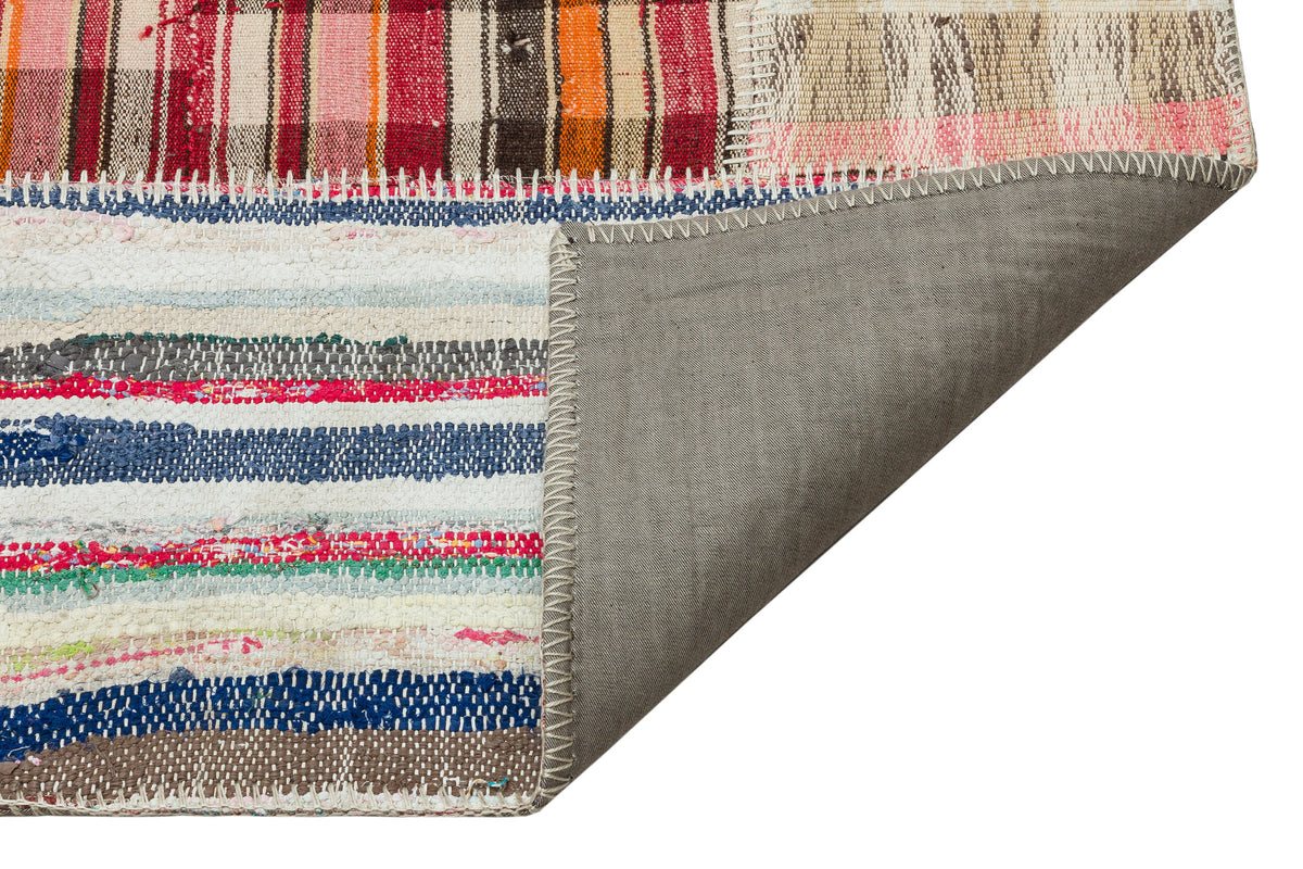 Striped Over Dyed Kilim Patchwork Unique Rug 5&#39;1&#39;&#39; x 7&#39;6&#39;&#39; ft 154 x 228 cm