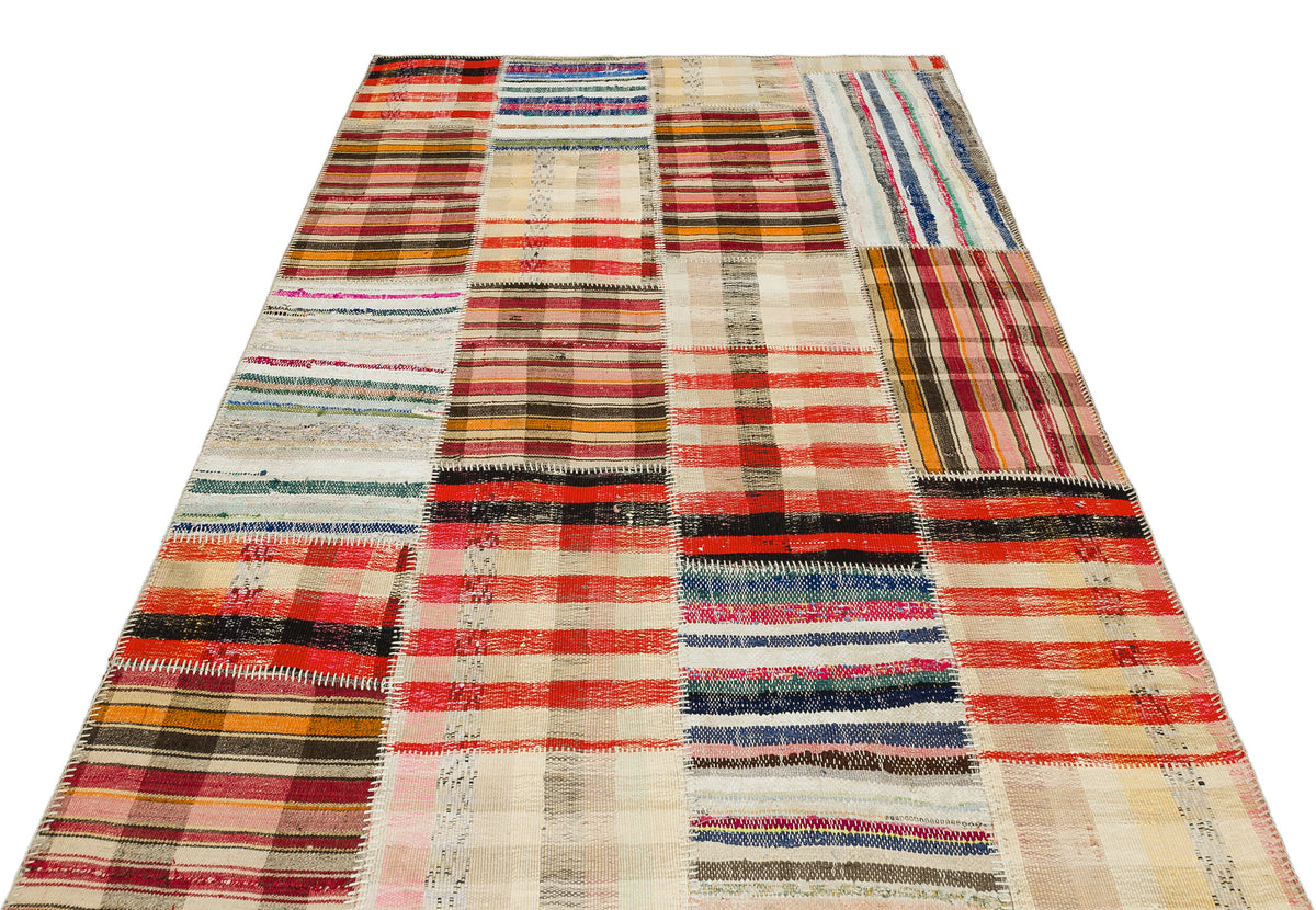 Striped Over Dyed Kilim Patchwork Unique Rug 5&#39;1&#39;&#39; x 7&#39;6&#39;&#39; ft 154 x 228 cm