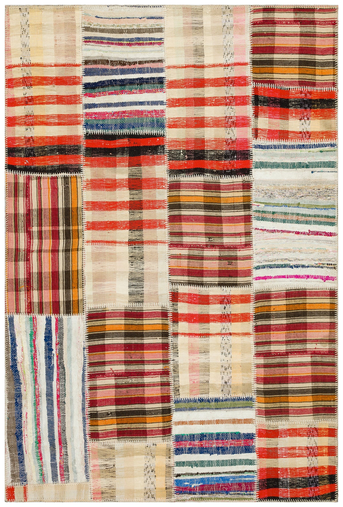 Striped Over Dyed Kilim Patchwork Unique Rug 5&#39;1&#39;&#39; x 7&#39;6&#39;&#39; ft 154 x 228 cm
