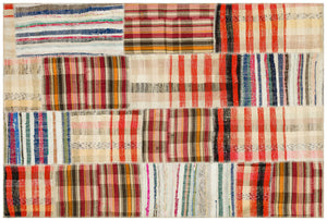 Striped Over Dyed Kilim Patchwork Unique Rug 5'1'' x 7'6'' ft 154 x 228 cm