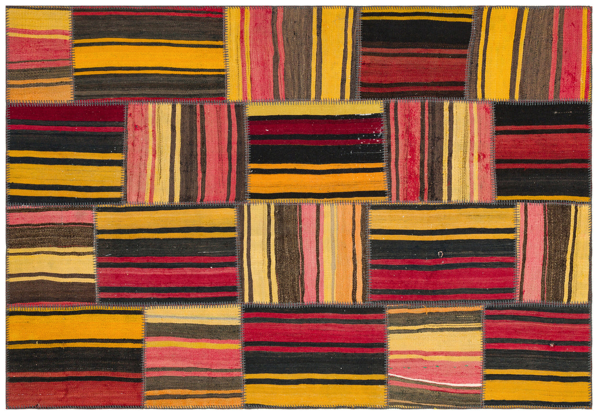 Naturel Over Dyed Kilim Patchwork Unique Rug 5&#39;2&#39;&#39; x 7&#39;6&#39;&#39; ft 157 x 228 cm