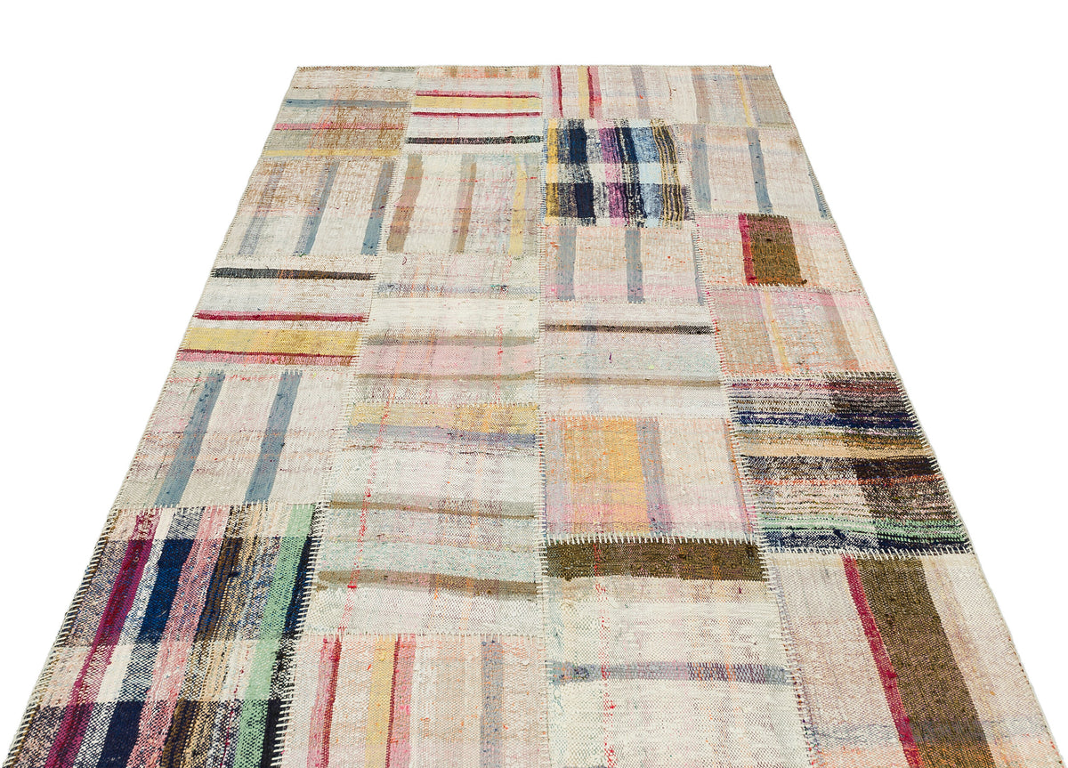 Striped Over Dyed Kilim Patchwork Unique Rug 4&#39;11&#39;&#39; x 7&#39;5&#39;&#39; ft 151 x 225 cm