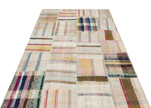 Striped Over Dyed Kilim Patchwork Unique Rug 4'11'' x 7'5'' ft 151 x 225 cm