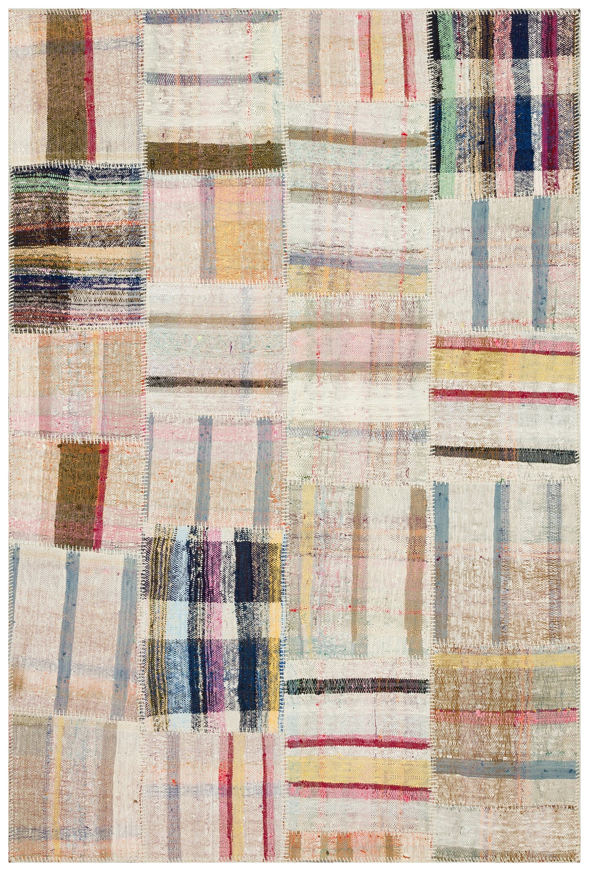 Striped Over Dyed Kilim Patchwork Unique Rug 4&#39;11&#39;&#39; x 7&#39;5&#39;&#39; ft 151 x 225 cm