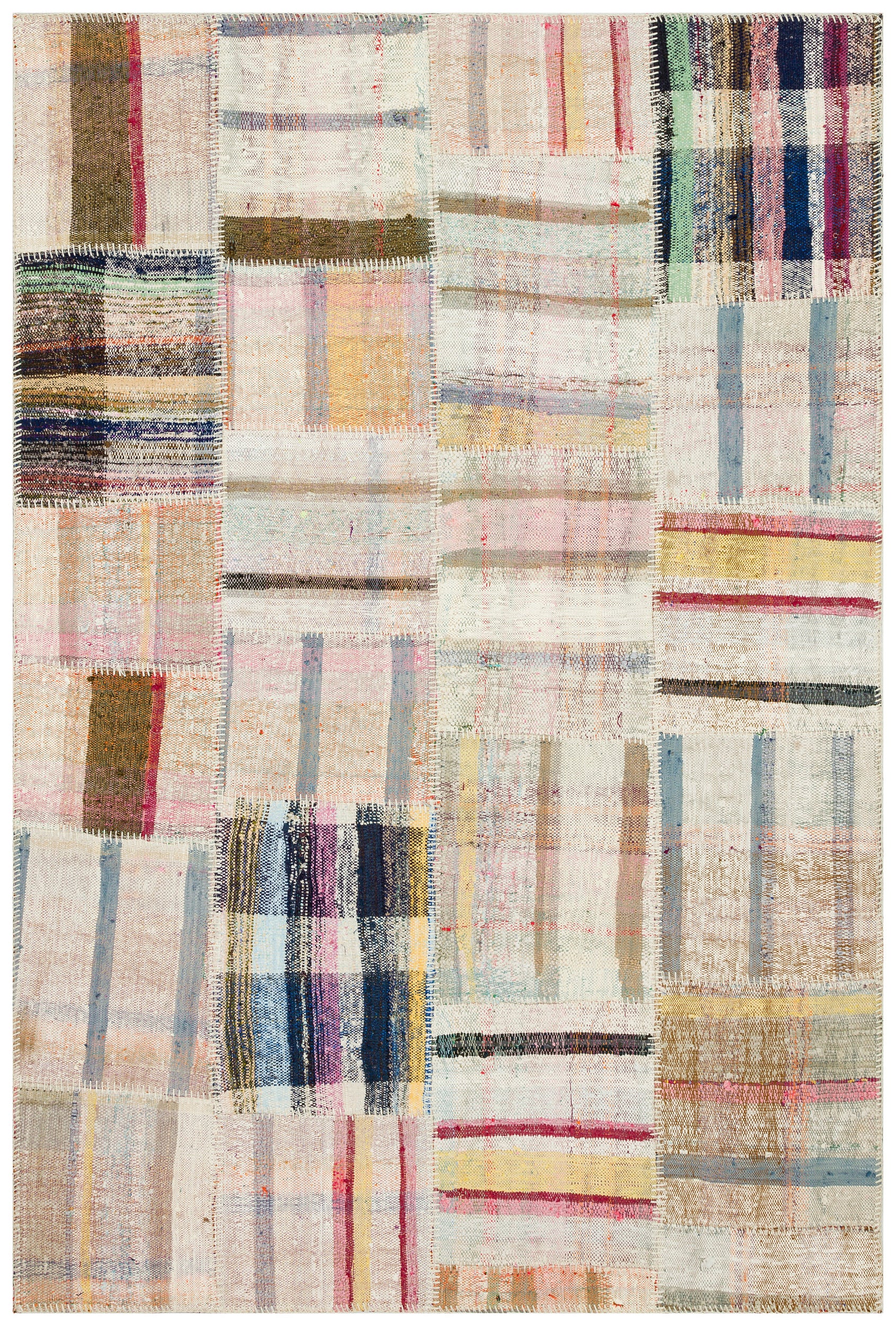 Striped Over Dyed Kilim Patchwork Unique Rug 4'11'' x 7'5'' ft 151 x 225 cm