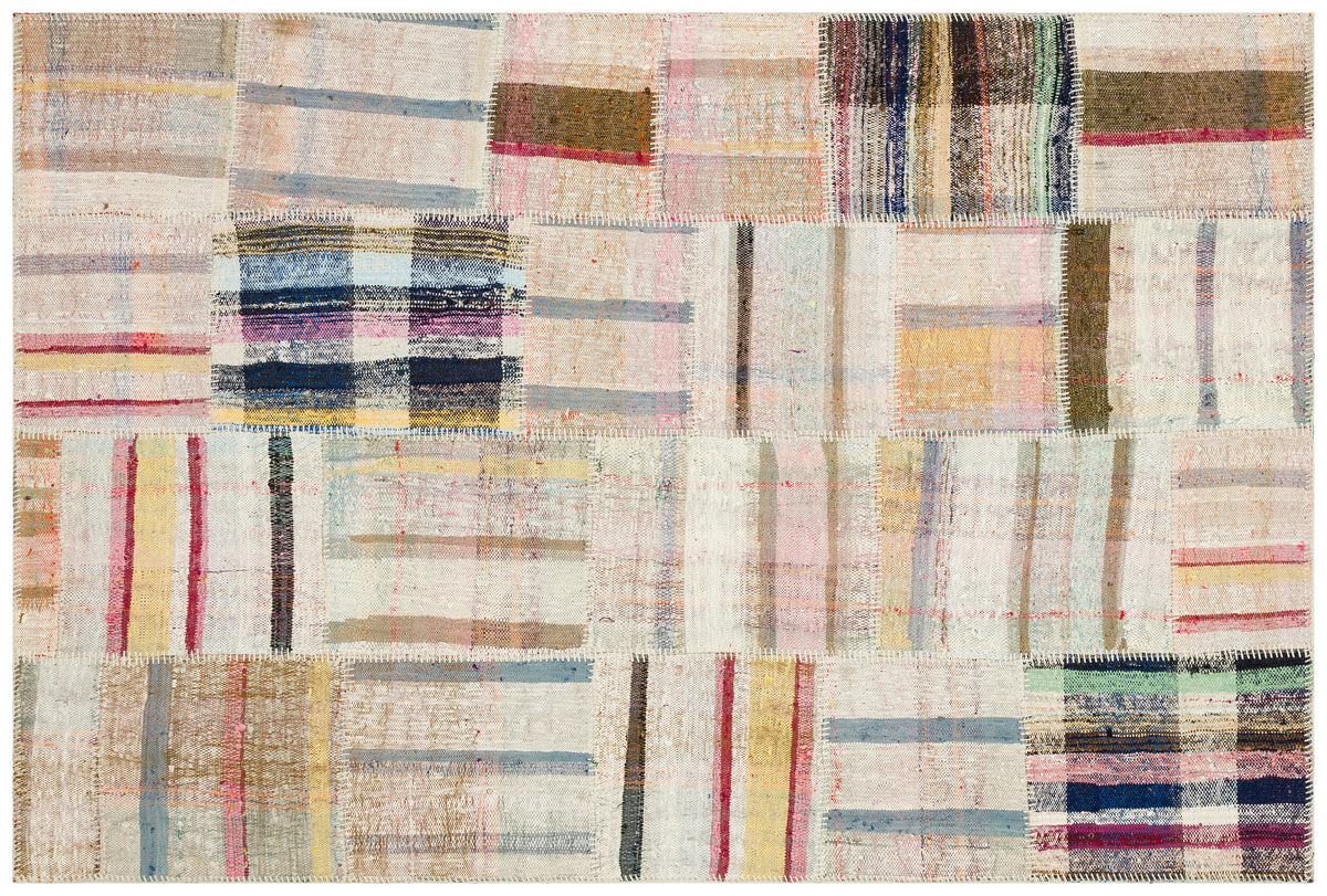 Striped Over Dyed Kilim Patchwork Unique Rug 4&#39;11&#39;&#39; x 7&#39;5&#39;&#39; ft 151 x 225 cm