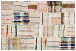 Striped Over Dyed Kilim Patchwork Unique Rug 4'11'' x 7'5'' ft 151 x 225 cm