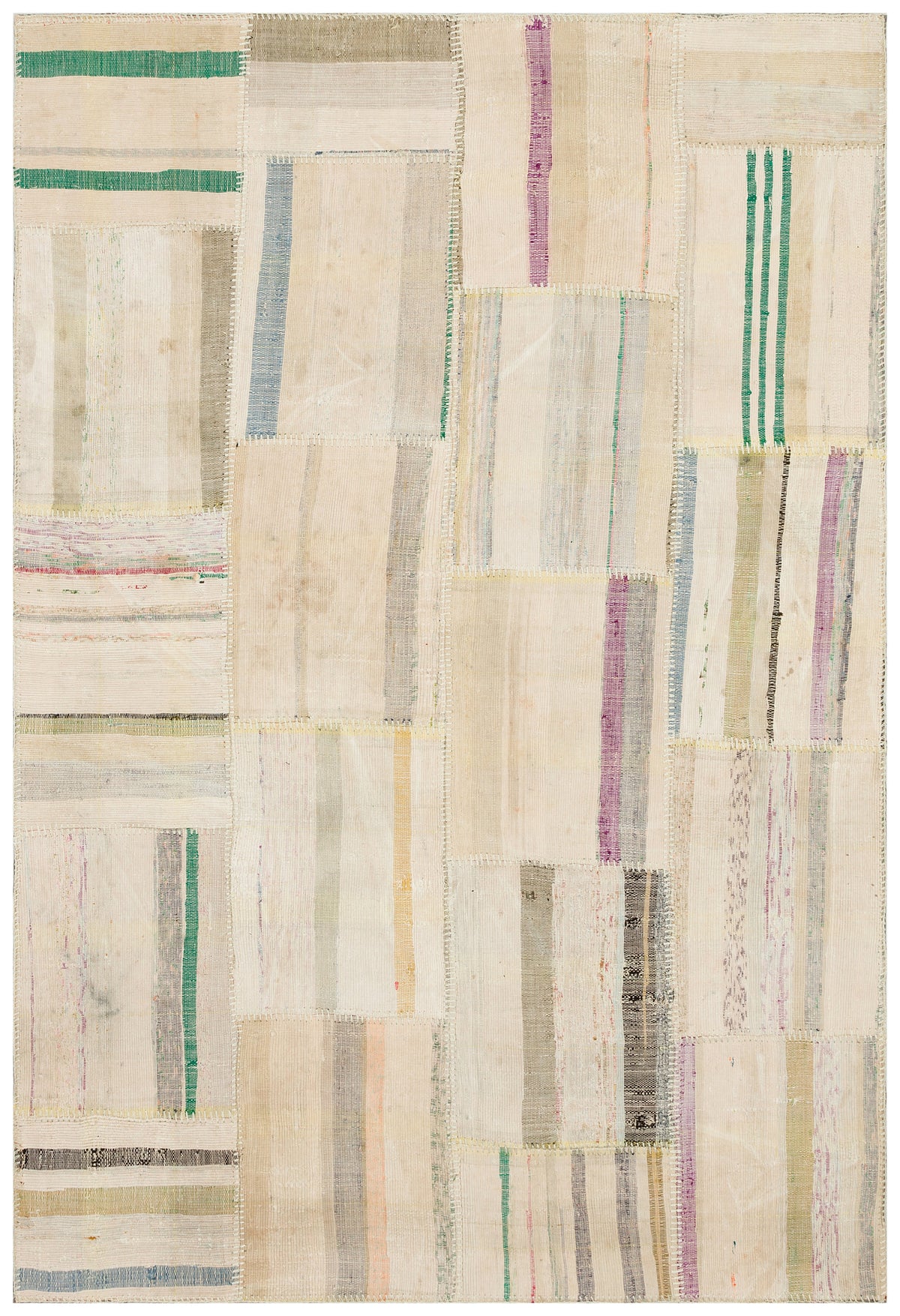 Striped Over Dyed Kilim Patchwork Unique Rug 4&#39;11&#39;&#39; x 7&#39;1&#39;&#39; ft 149 x 215 cm