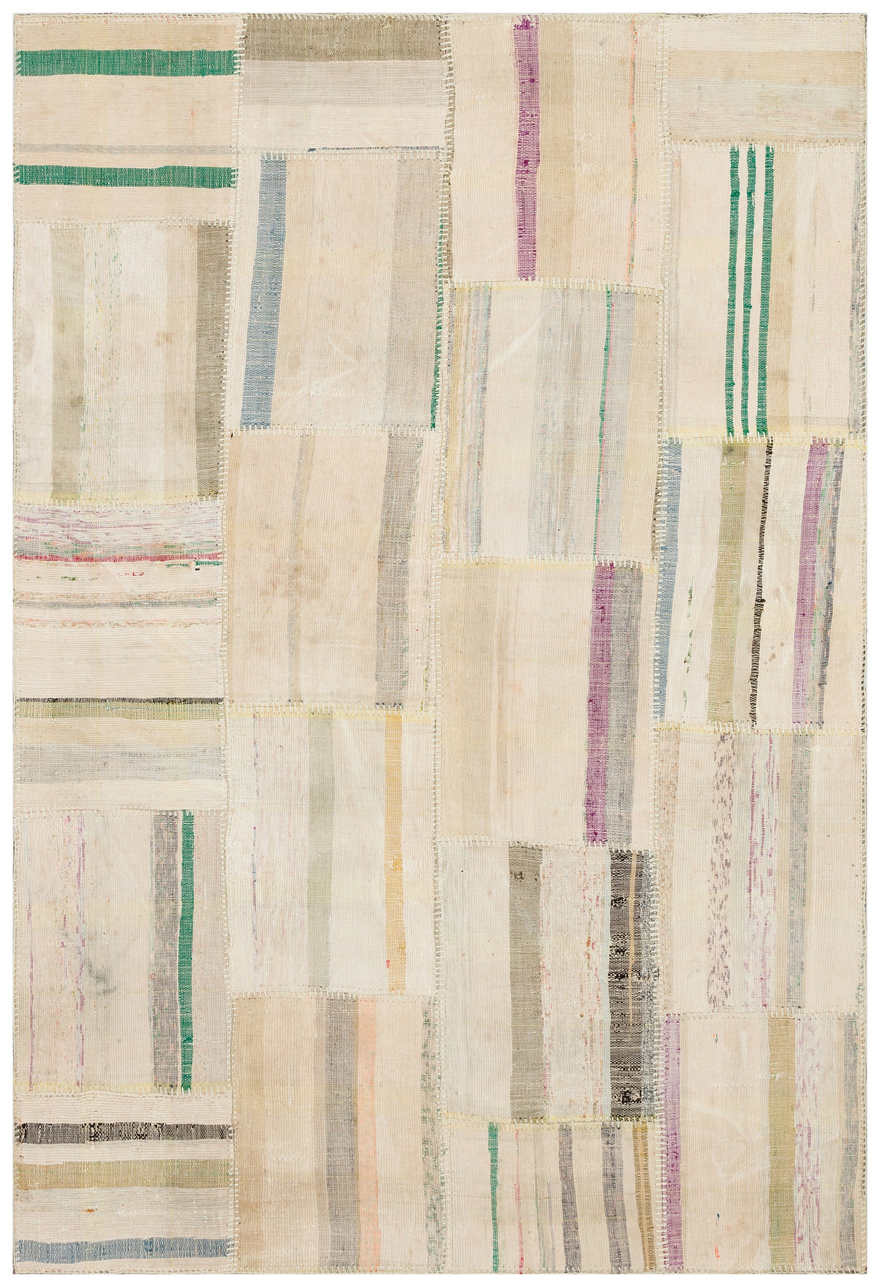 Striped Over Dyed Kilim Patchwork Unique Rug 4'11'' x 7'1'' ft 149 x 215 cm
