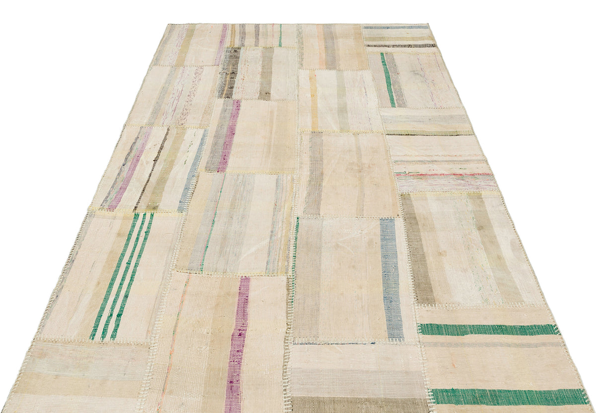 Striped Over Dyed Kilim Patchwork Unique Rug 4&#39;11&#39;&#39; x 7&#39;1&#39;&#39; ft 149 x 215 cm