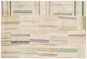 Striped Over Dyed Kilim Patchwork Unique Rug 4'11'' x 7'1'' ft 149 x 215 cm
