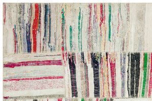 Striped Over Dyed Kilim Patchwork Unique Rug 5'0'' x 7'8'' ft 153 x 233 cm