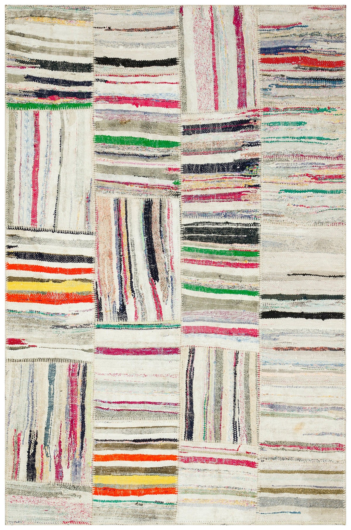 Striped Over Dyed Kilim Patchwork Unique Rug 5&#39;0&#39;&#39; x 7&#39;8&#39;&#39; ft 153 x 233 cm
