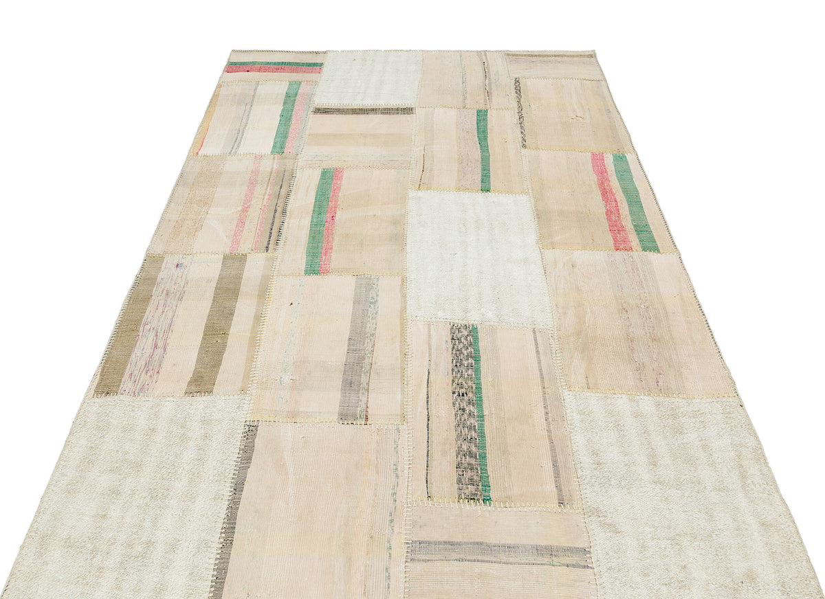 Striped Over Dyed Kilim Patchwork Unique Rug 4&#39;11&#39;&#39; x 7&#39;3&#39;&#39; ft 149 x 222 cm