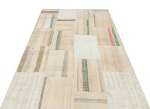 Striped Over Dyed Kilim Patchwork Unique Rug 4'11'' x 7'3'' ft 149 x 222 cm