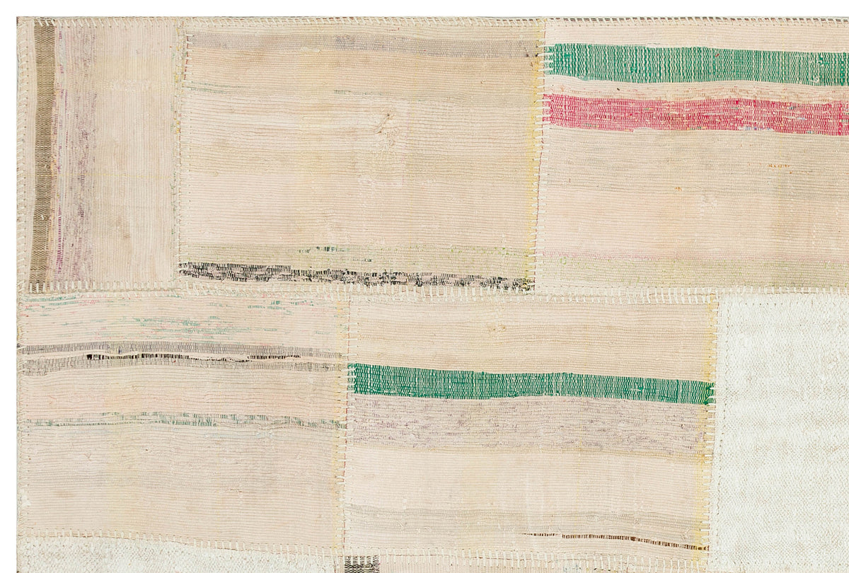 Striped Over Dyed Kilim Patchwork Unique Rug 4&#39;11&#39;&#39; x 7&#39;3&#39;&#39; ft 149 x 222 cm