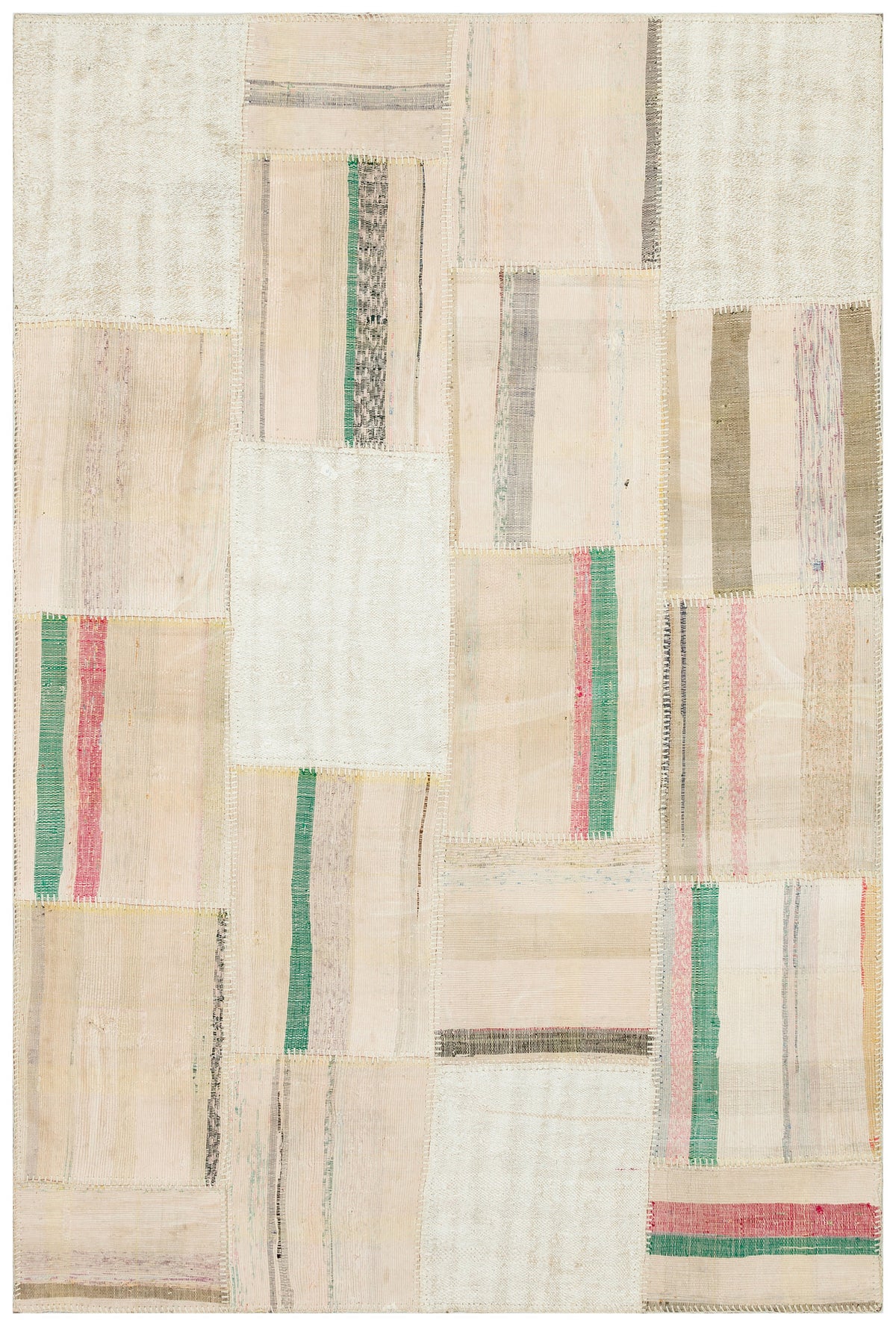 Striped Over Dyed Kilim Patchwork Unique Rug 4&#39;11&#39;&#39; x 7&#39;3&#39;&#39; ft 149 x 222 cm