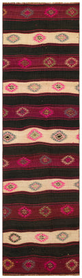 Striped Over Dyed Kilim Rug 2'7'' x 9'6'' ft 80 x 290 cm