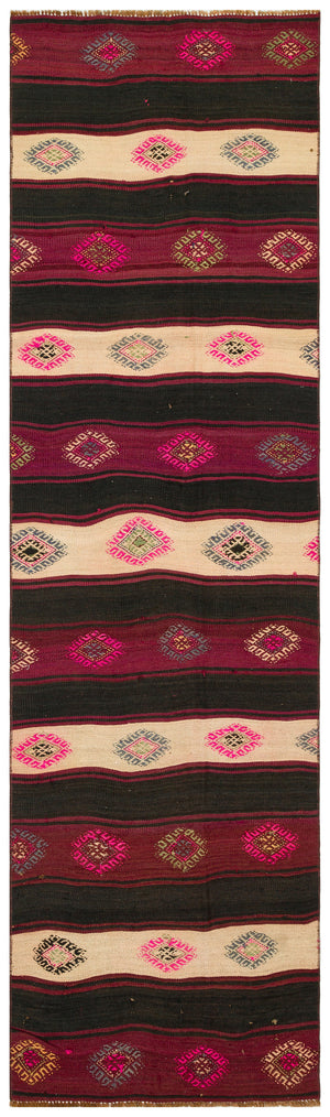 Striped Over Dyed Kilim Rug 2'7'' x 9'6'' ft 80 x 290 cm