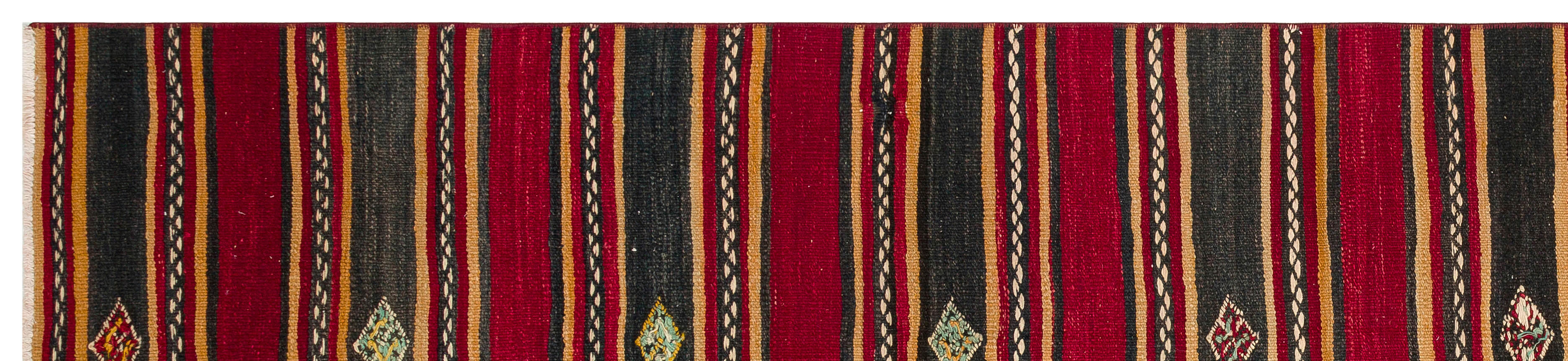 Striped Design Hand Knotted Kilim Runner 2'8'' x 11'2'' ft 82 x 341 cm