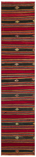 Striped Design Hand Knotted Kilim Runner 2'8'' x 11'2'' ft 82 x 341 cm