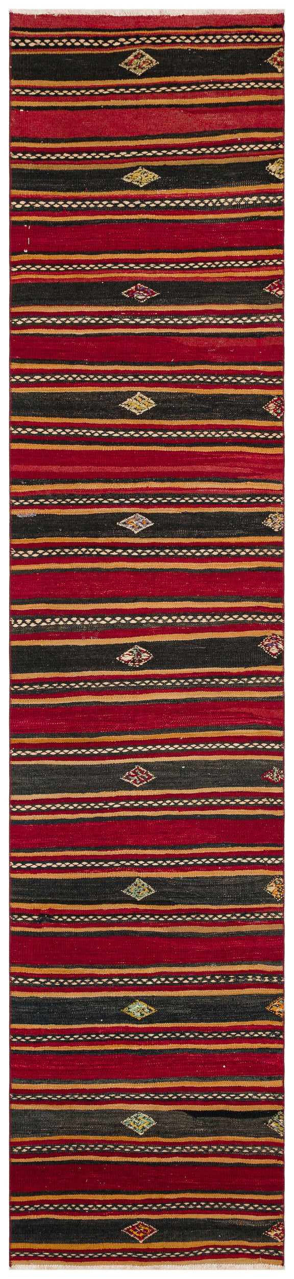 Striped Design Hand Knotted Kilim Runner 2&#39;8&#39;&#39; x 11&#39;2&#39;&#39; ft 82 x 341 cm