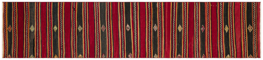 Striped Design Hand Knotted Kilim Runner 2'8'' x 11'2'' ft 82 x 341 cm