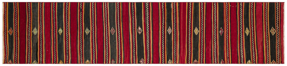 Striped Design Hand Knotted Kilim Runner 2&#39;8&#39;&#39; x 11&#39;2&#39;&#39; ft 82 x 341 cm