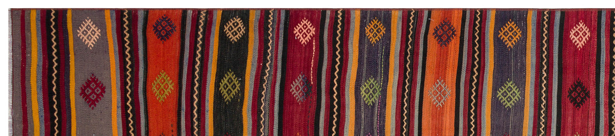 Striped Over Dyed Kilim Rug 2&#39;7&#39;&#39; x 11&#39;12&#39;&#39; ft 80 x 365 cm