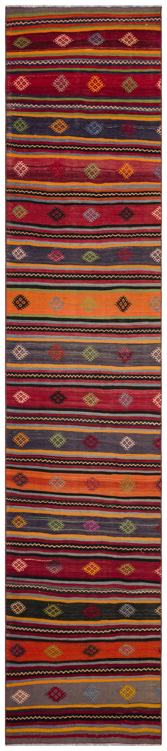 Striped Over Dyed Kilim Rug 2&#39;7&#39;&#39; x 11&#39;12&#39;&#39; ft 80 x 365 cm