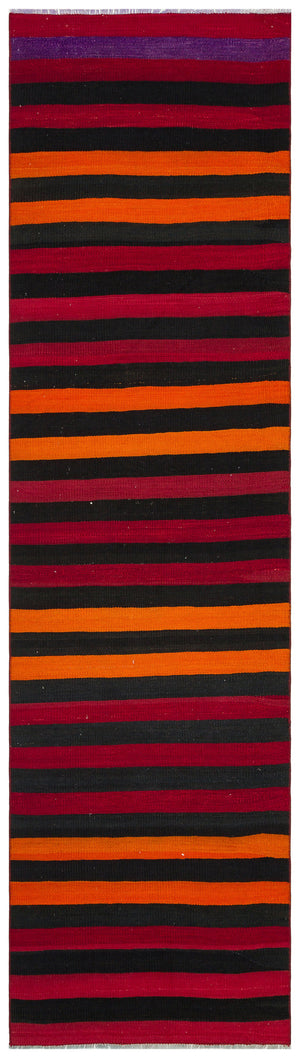 Striped Over Dyed Kilim Rug 2'8'' x 9'7'' ft 82 x 292 cm