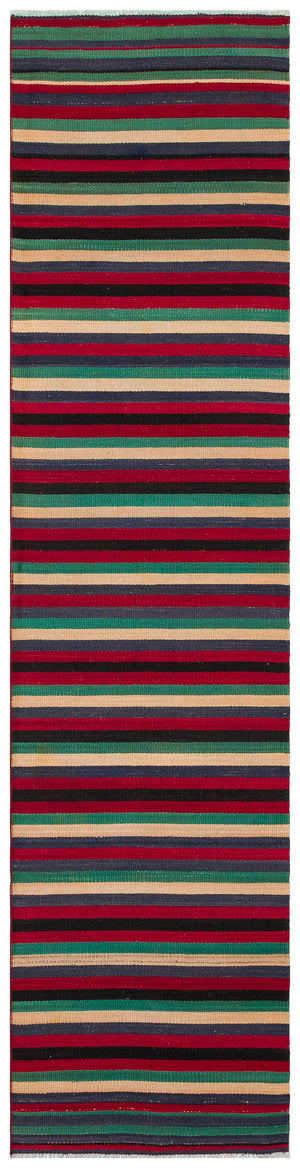 Striped Over Dyed Kilim Rug 2'4'' x 9'6'' ft 71 x 290 cm