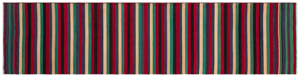 Striped Over Dyed Kilim Rug 2'4'' x 9'6'' ft 71 x 290 cm