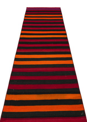 Striped Over Dyed Kilim Rug 2'7'' x 9'7'' ft 80 x 292 cm