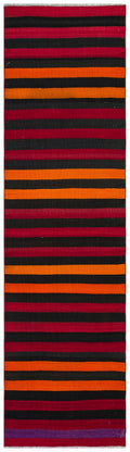 Striped Over Dyed Kilim Rug 2'7'' x 9'7'' ft 80 x 292 cm