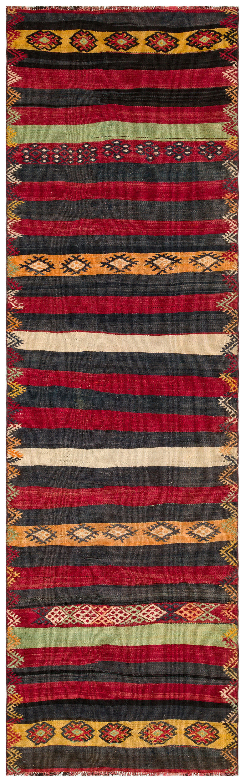 Striped Over Dyed Kilim Rug 3'1'' x 10'2'' ft 94 x 310 cm