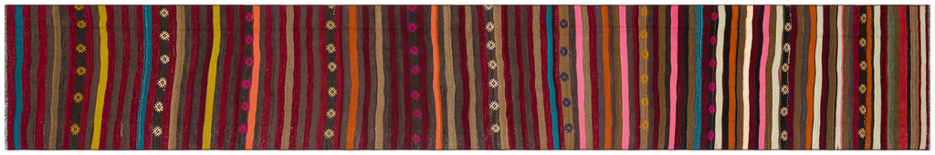Striped Over Dyed Kilim Rug 2'8'' x 15'9'' ft 81 x 480 cm