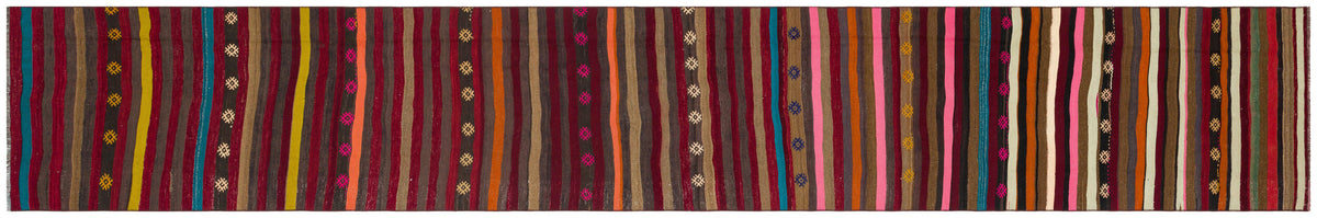 Striped Over Dyed Kilim Rug 2&#39;8&#39;&#39; x 15&#39;9&#39;&#39; ft 81 x 480 cm