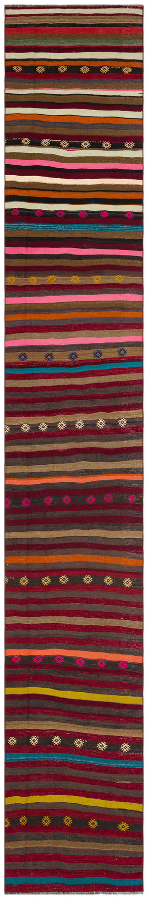 Striped Over Dyed Kilim Rug 2'8'' x 15'9'' ft 81 x 480 cm
