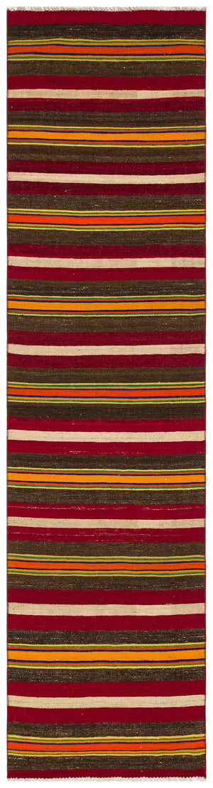 Striped Over Dyed Kilim Rug 2'6'' x 9'5'' ft 75 x 286 cm