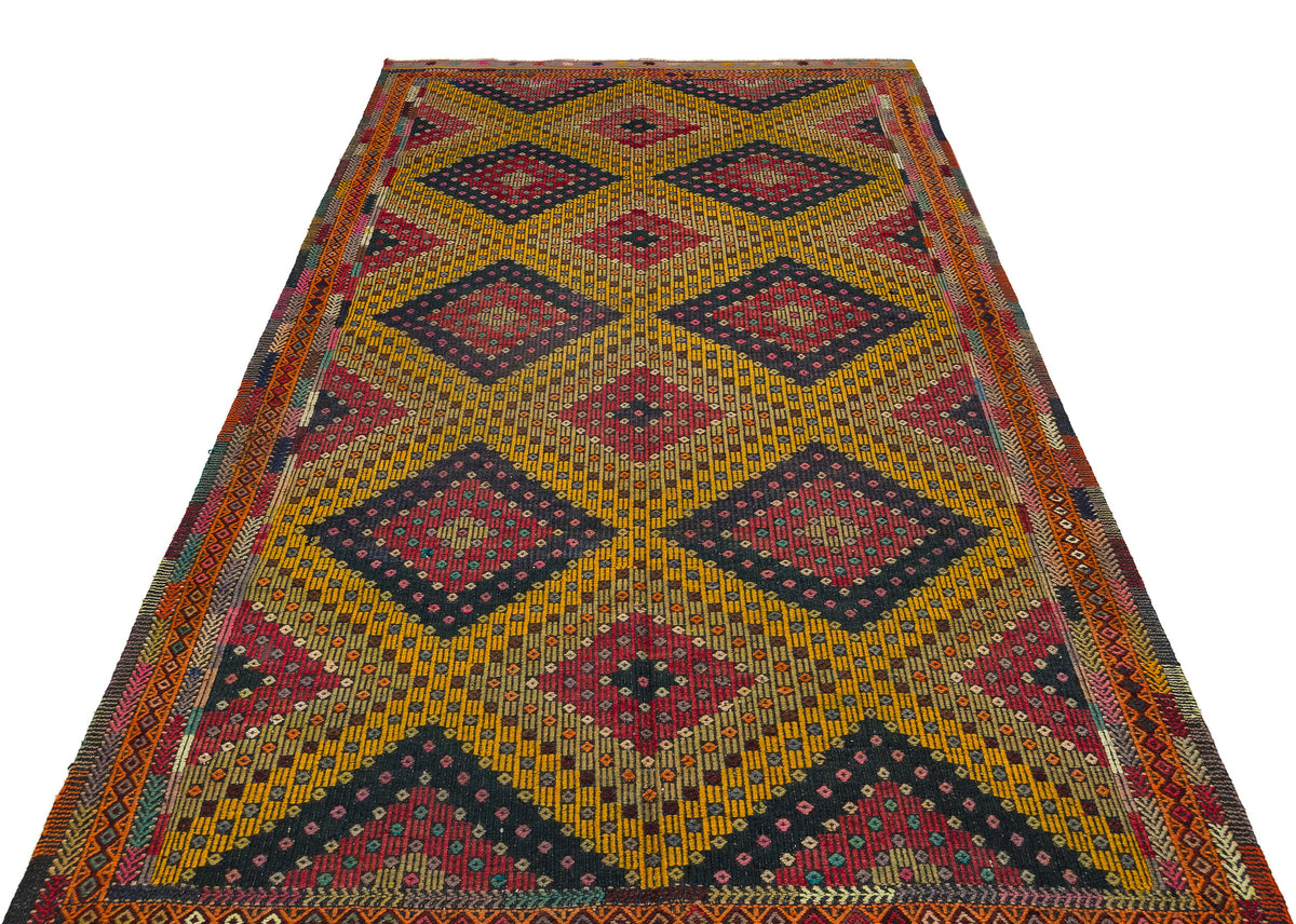 Geometric Over Dyed Kilim Rug 5&#39;5&#39;&#39; x 9&#39;3&#39;&#39; ft 166 x 282 cm
